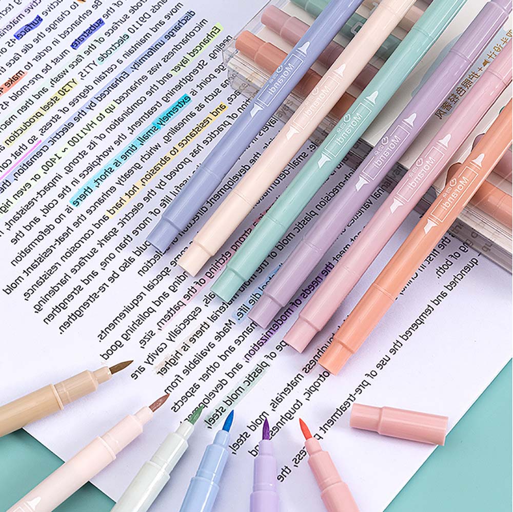 6 Colors Highlighters Dual Tip Highlighter Pen Brush Pen Eye Protection Marker School Supplies Stationery. 