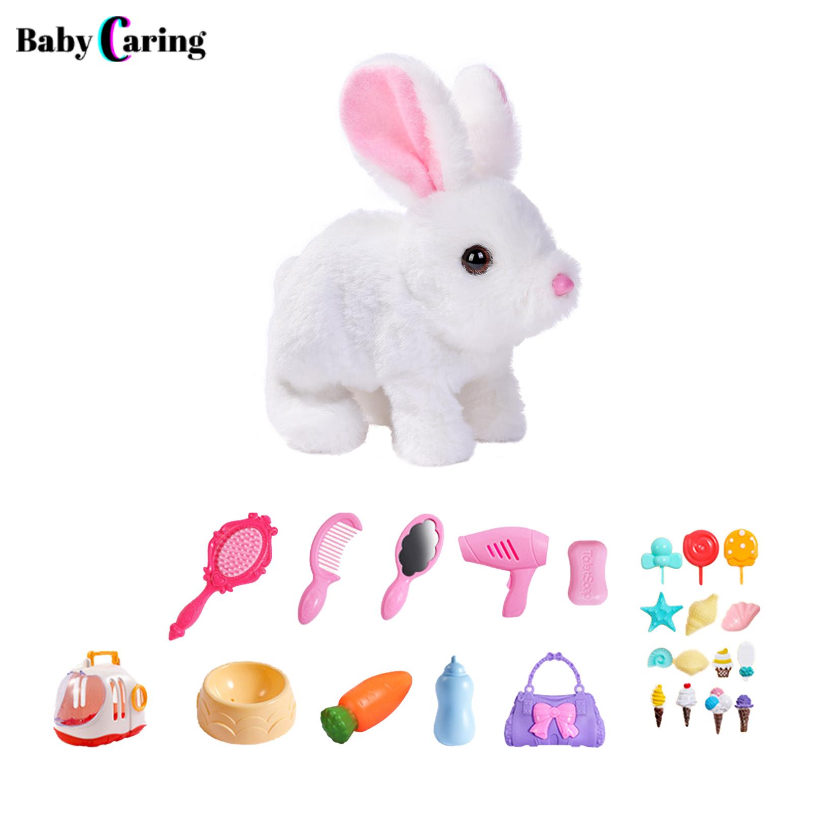 Stuffed Bunny Toy Interactive Walking Barking White Rabbit Plush Toy Cute Pet Doll with Sound Motion Battery-operated Bunny for Fun Playtime Child-friendly Bunny Toy
