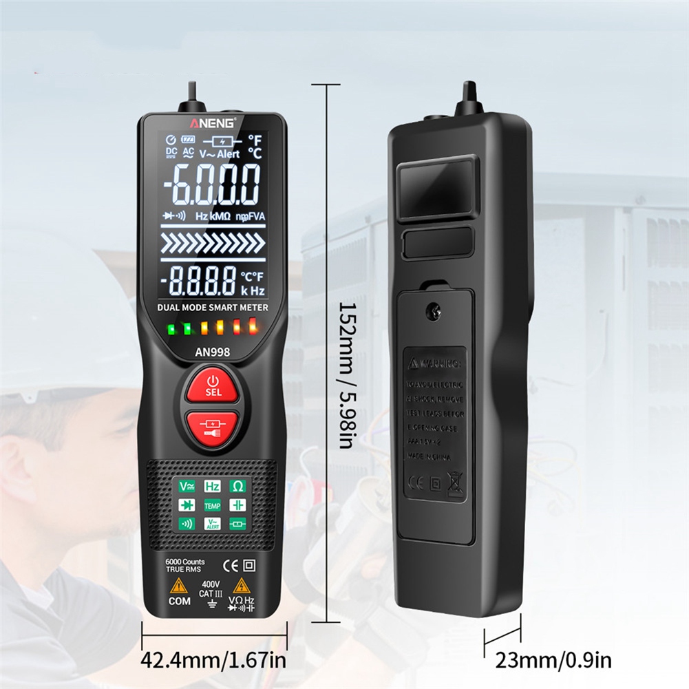 AN998 Automatic Digital 6000 Counts Professional Multimeter Eletric Auto Ranging AC/DC Voltmeter Temp Ohm Hz Detector Tool. 