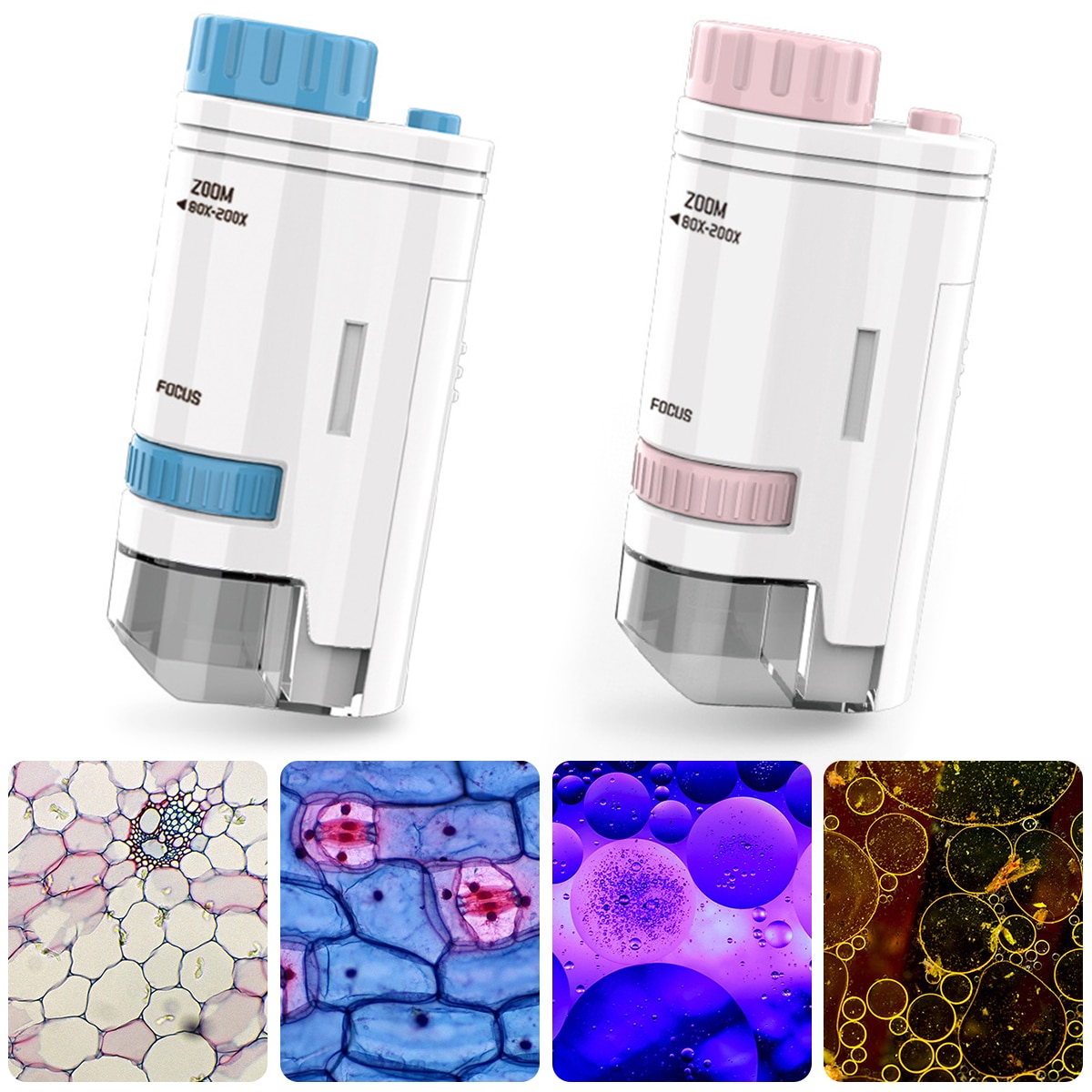 60-200x Handheld Pocket Microscope Electric Mini Microscope with LED Light Portable High Definition Biological Science Education