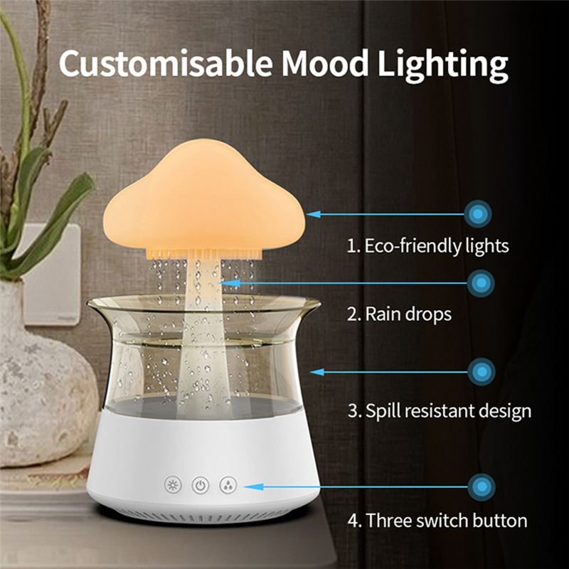 Rain Cloud Humidifier USB Night Light for Room Office AromaDiffuser Water Drop Sound with Remote Control Humidifier -A. 