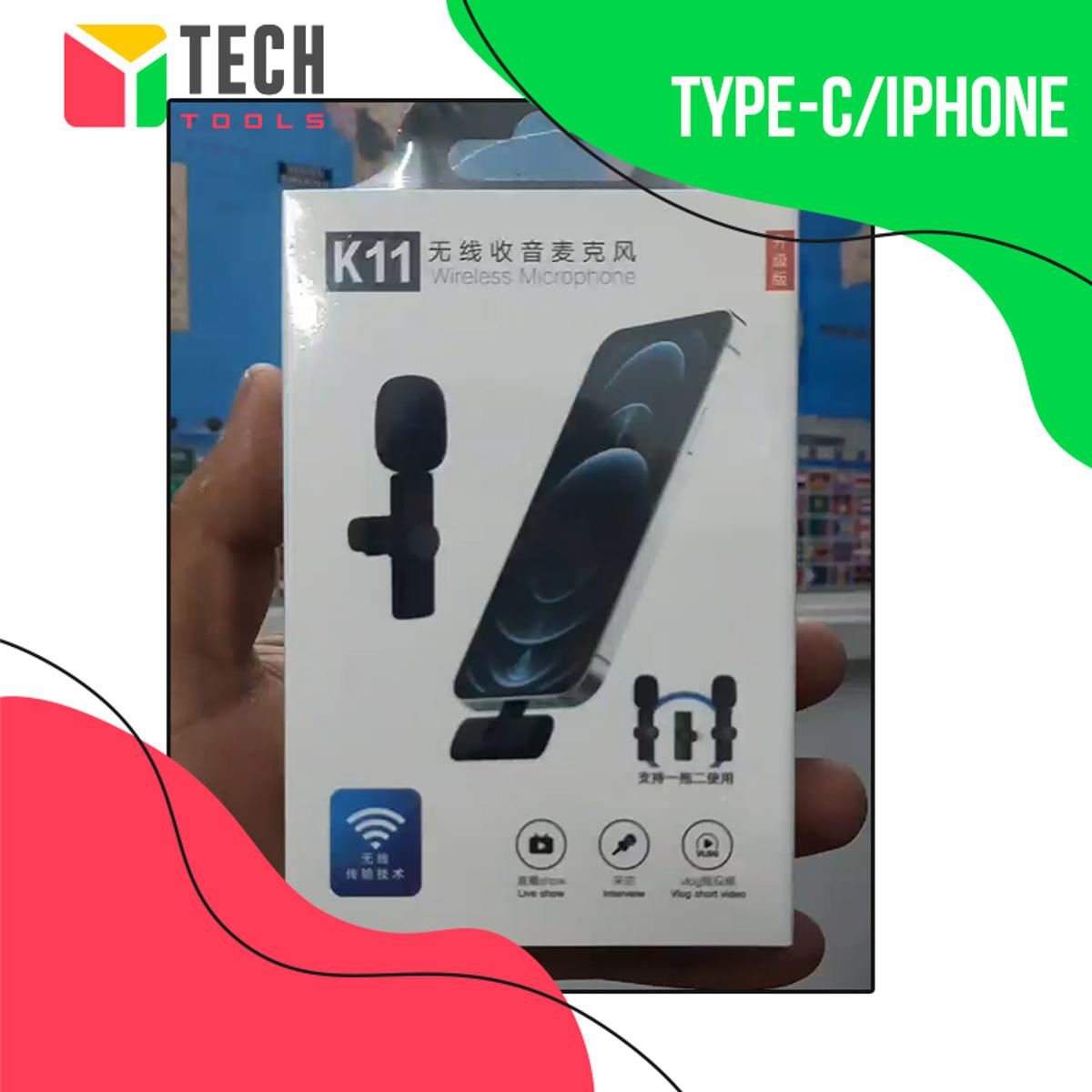 K11 Dual Wireless Lavalier Microphone & lighting Port Upgraded Plug-Play Auto-Syncs Mic For Vlogs Interview Youtubers. 