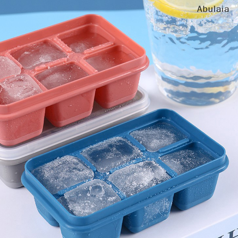 Silicone Ice Cube Mould with DIY Lid 6 Grid Soft Bottom ce Cube Mold Square  Ice Cube Maker Tray Kitchen  Tools Acces. 