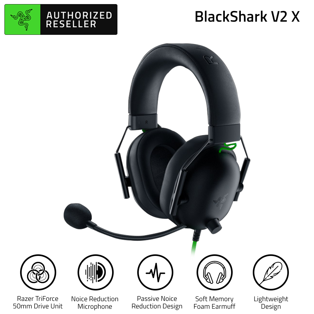 Razer BlackShark V2 X Wired Gaming Headset with Razer TriForce 50mm Driver HyperClear Noise Reduction Mic 7.1 Surround Sound. 