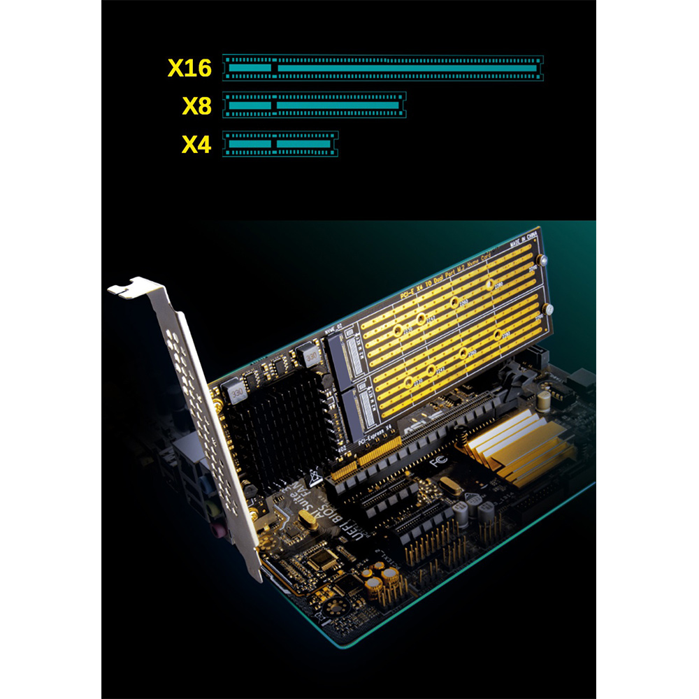 SSU PCI-E X4 to Dual NVMe PCIe Adapter,M.2 NVMe SSD to PCI-E X8/X16 Card Support M.2 (M Key) NVMe SSD 22110/2280/2260/2242. 