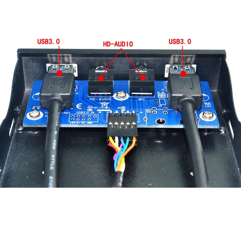 2 Port USB 3.0 Hub Splitter HD Audio 3.5mm Earphone Jack Mic Interface Front Panel Bracket Adapter for PC 20 Pin 3.5 Floppy Bay. 