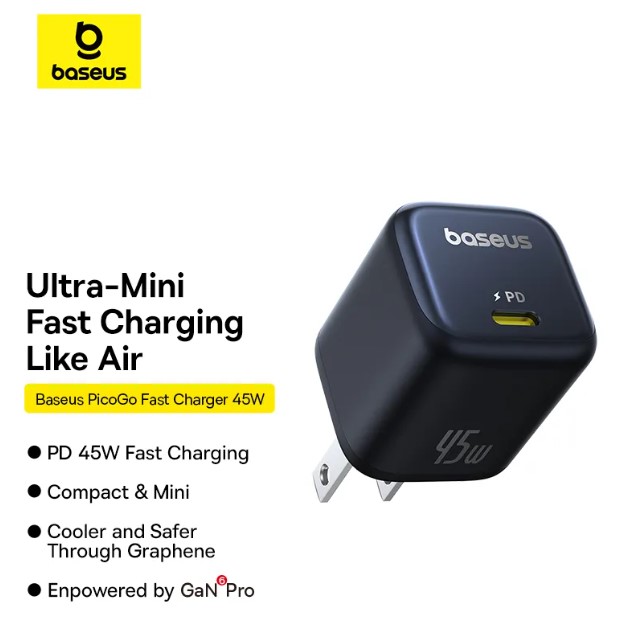 Baseus 45W Charger, PicoGo C1 USB C Charger Block Fast Charging, Compact Type C Wall Charger for iPhone16/15/14/13/12 Series, Galaxy Series, MacBook Etc. 
