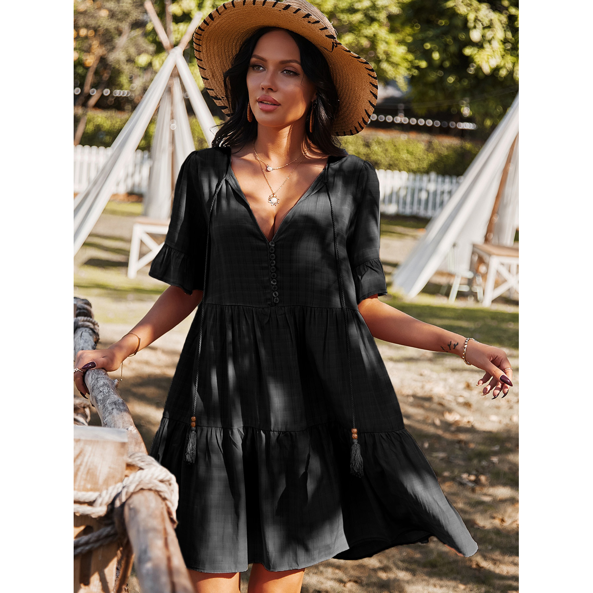 Summer Solid Ruffles Women Dress 2021 