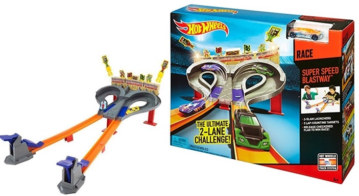 Hot Wheels Super Speed Blastway Track Set, 1 Hot Wheels Car, Dual-Track Racing, 1 or 2 Player, Connect to Other Sets, Toy for Kids 4 Years Old & Up. 