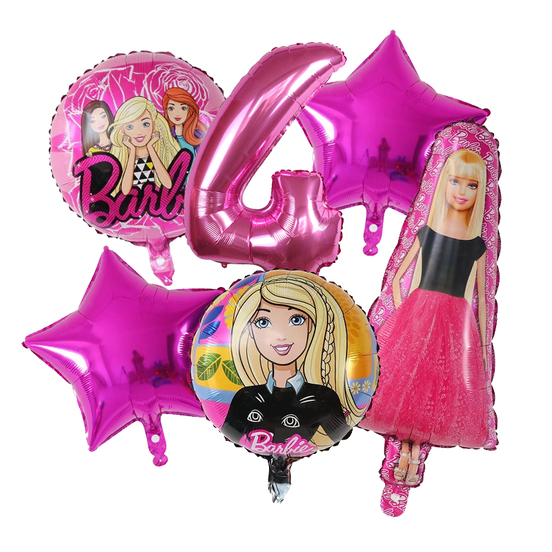 1Set Cartoon Pink Princess Barbie Helium Foil Balloon Girl Birthday Party Decoration Kids Baby Shower Number Globos Toy Supplies