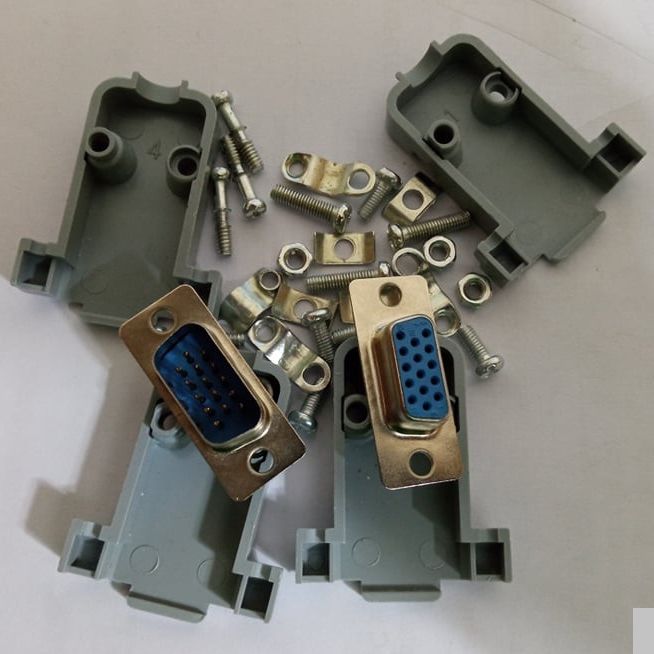 DB15 DB-15 3 ROWS 15 PIN Male & Female VGA Jack & Socket Plug Connector Adapters 3 Row 15Pin DIY With Plastic Back Shell Housing For Monitor Cables . 