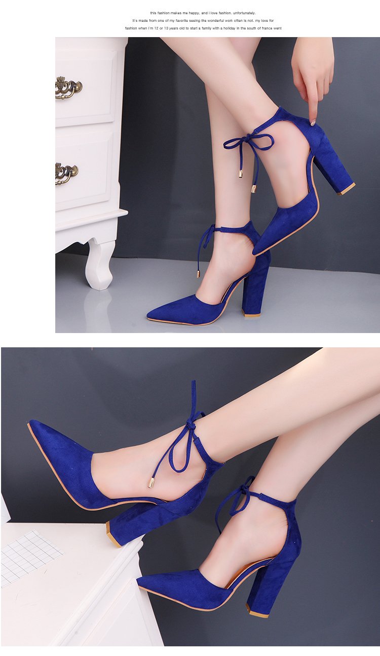 Pointed Toe Ladies Shoes Square High Heels Lace Up Women Pumps
