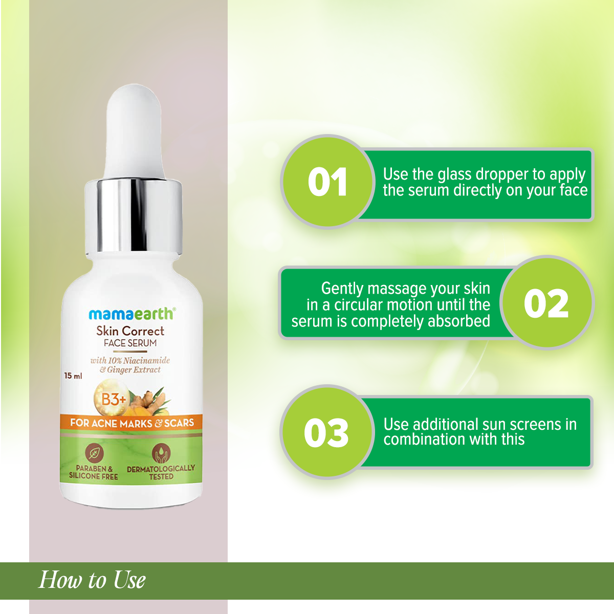 Mamaearth Skin Correct Face Serum with Niacinamide and Ginger Extract for Acne Marks & Scars - 30 ml. 