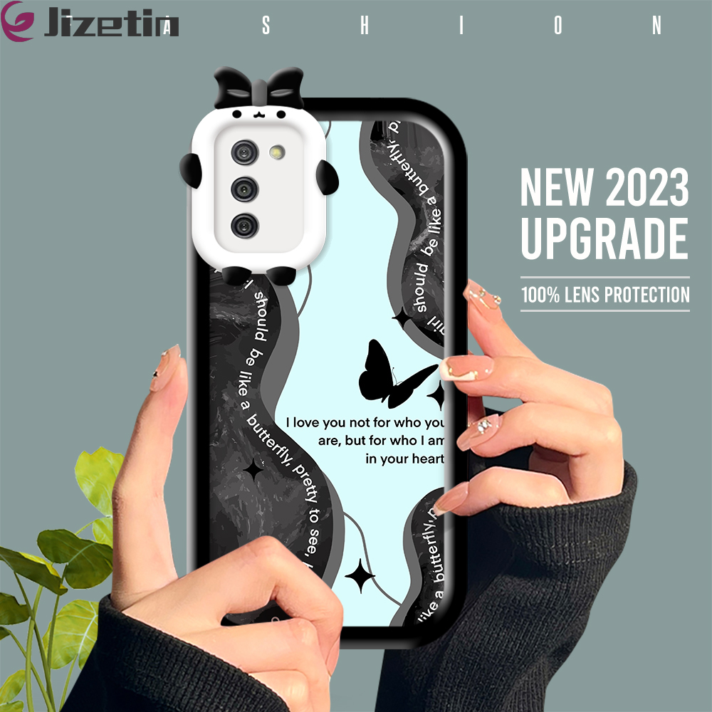 Jizetin for Samsung A02S / M02S Back Cover Black Purple Butterfly Square Camera Hole Shockproof Protection Soft Silicone Phone Case