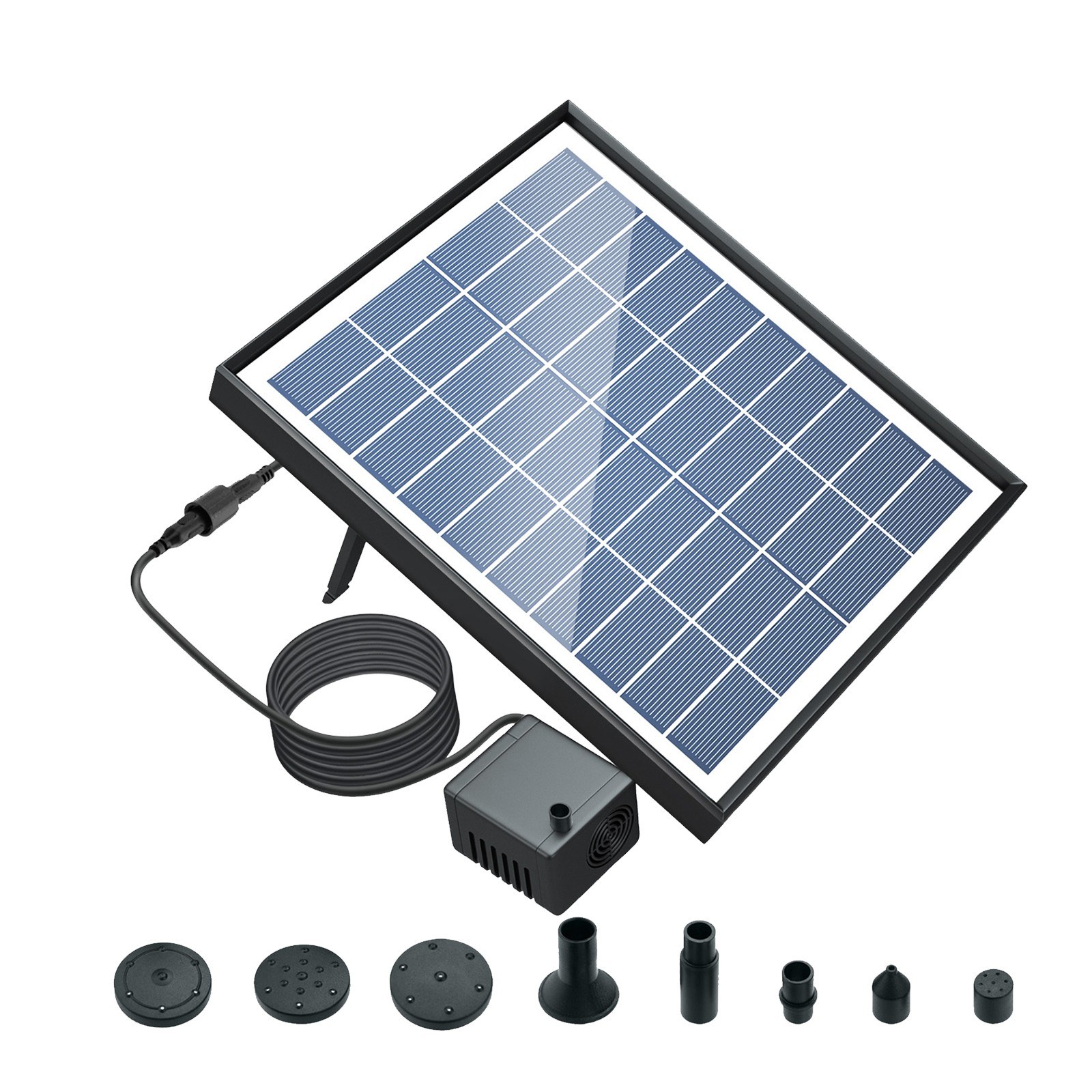 6.5W Solar Fountain Pump 200L/H Flow Rate Small Pond Pump DC Brushless Solar Powered Fountain Pump with 8 Nozzles 6 Modes for Bird Bath / Pond / Garden / Backyard / Landscape
