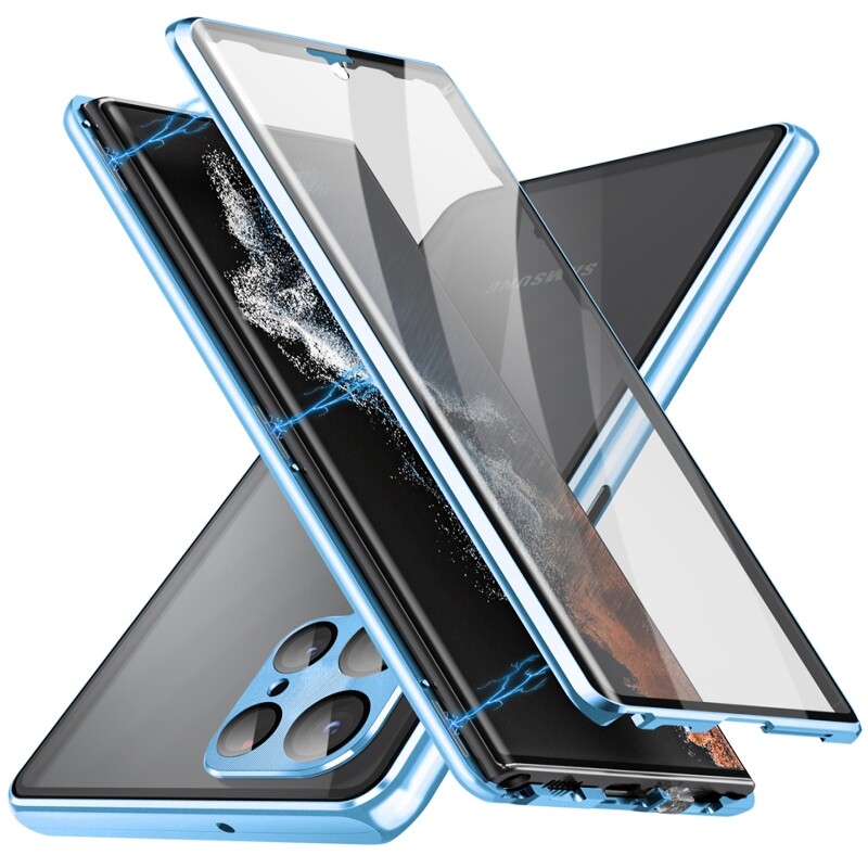lthmy for Samsung Galaxy S23(5G) Magnetic Case 360 Front Back double-sided 9H Tempered Glass Case Metal Bumper cover