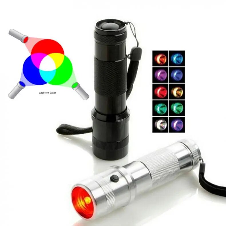 Colorshine Color Changing RGB LED Flashlight 3W Aluminium Alloy RGB Edison LED Multicolor LED Rainbow of 10 Color Torch. 