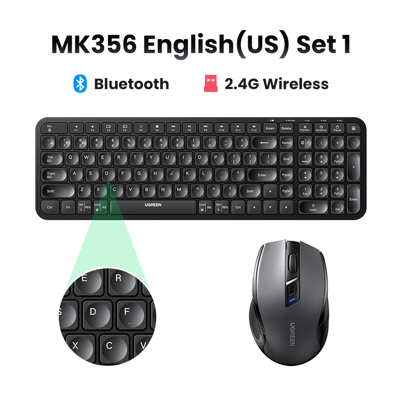 UGREEN Mice and Keyboard Wireless Bluetooth & 2.4GHz Keycaps for Laptop MacBook iPad PC Tablet Bluetooth Keyboard. 