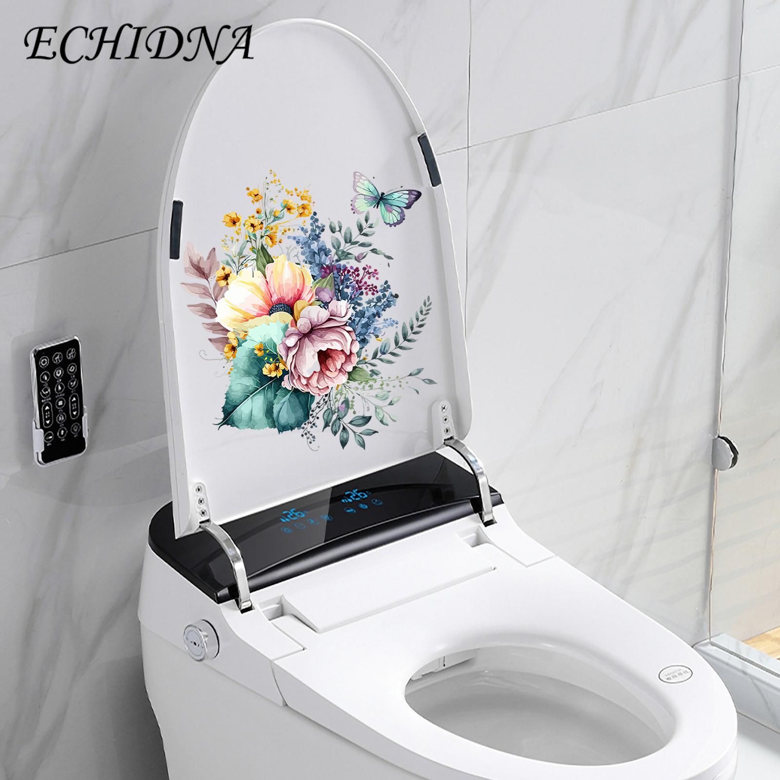 Bathroom Stickers Waterproof Butterfly Flower Wall Decal for Home Bathroom Vibrant Color Toilet Sticker. 