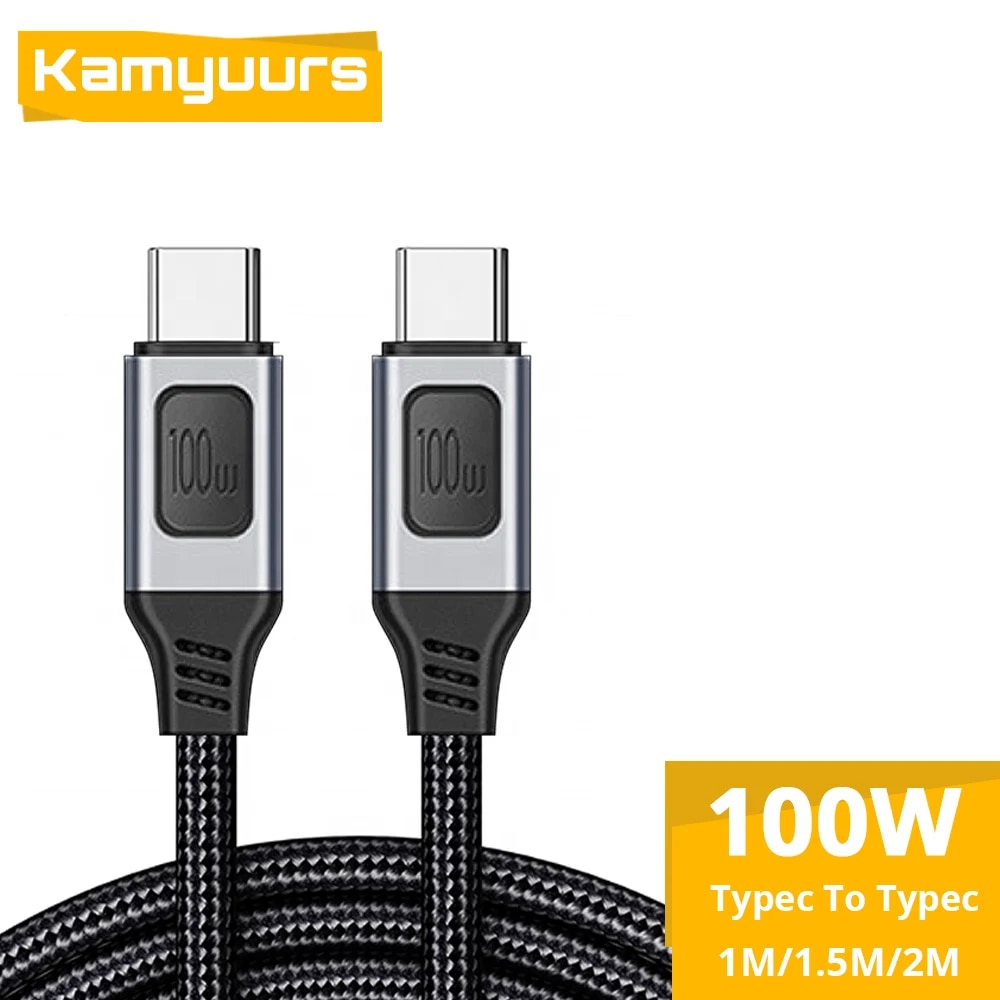 Fast Charging Cable PD Charger 20V/5A Double-Head Nylon Braided Type C Data Cable 100W Chip Compatible for Most USB-C Devices