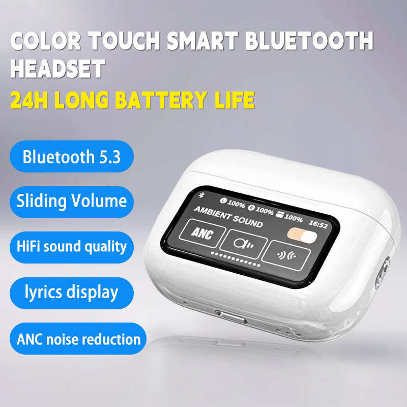 A9 pro Touch Screen ANC Wireless Headset TWS Noise Cancelling Earbud Bluetooth Headphone 5.3 Support APP Long Battery life. 