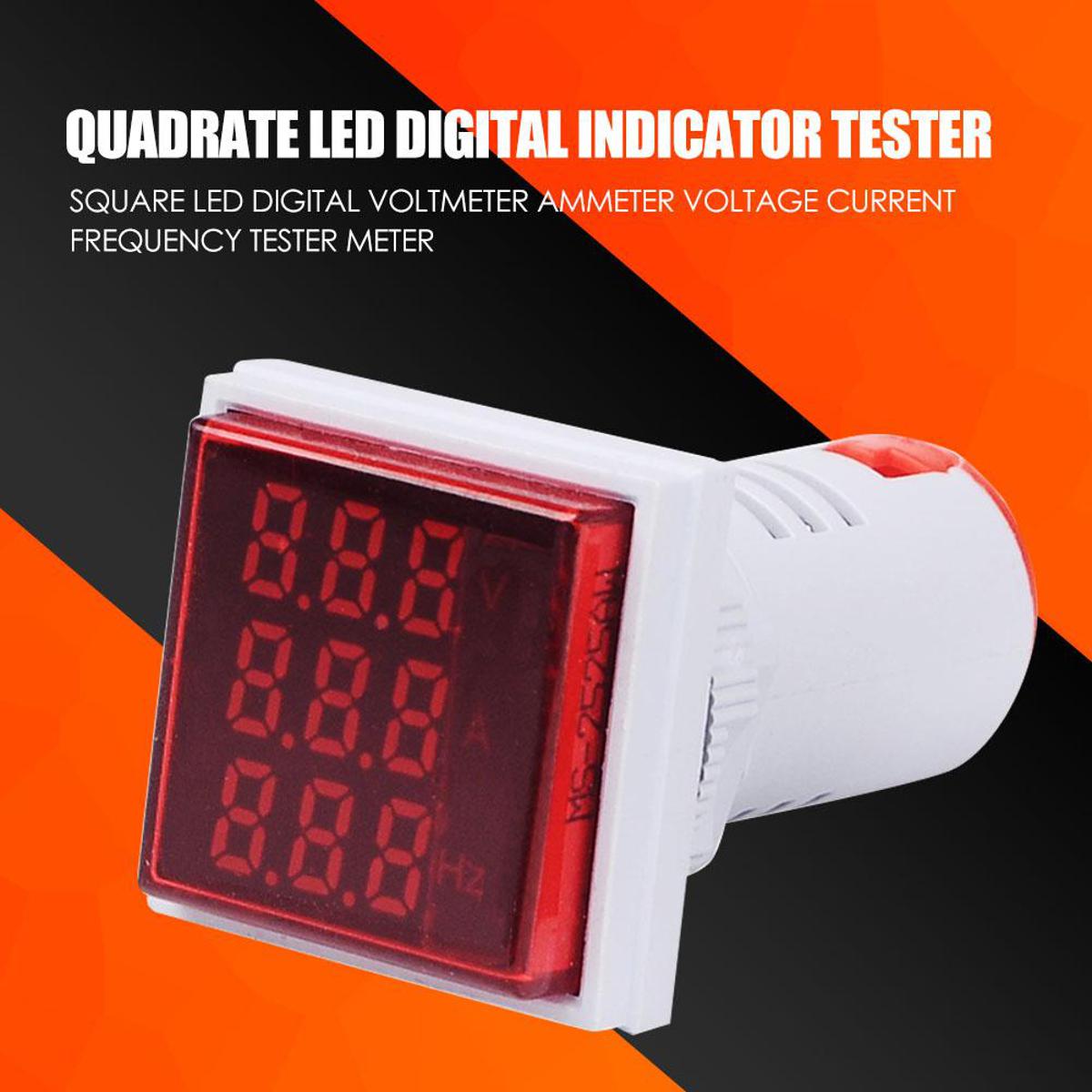 3 In 1 VOLT AMP Hz Meter Panel Mount 22mm Square Panel 3 in 1 AC 60-500V 0-100A 20-75Hz LED Digital Display Voltage Volt Current Ampere Amp Frequency Hertz Hz Meter Indicator Tools Adapters