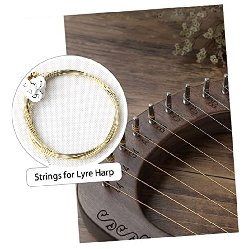 A Sets of 16 Lyre Harp Strings Replacement Accessories Metal String for Lyre Harp. 
