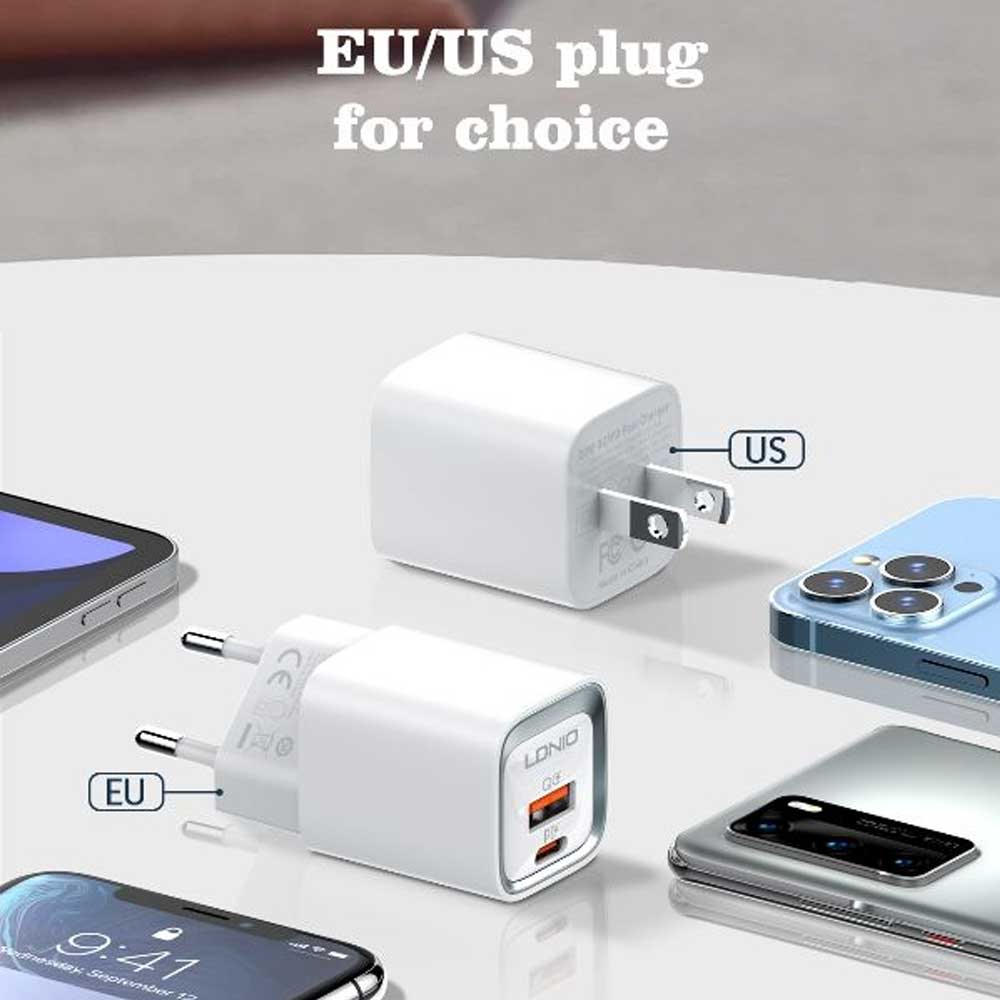 LDNIO A2318c New Arrived 20W Pd Qc3.0 US EU plug Fast Wall Charger Portable  Travel Charger Dual Usb