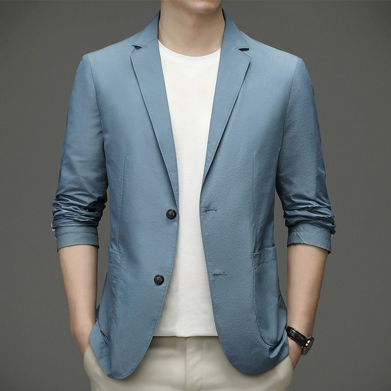 2023 Summer Thin Mens Blazer Jacket High Quality Men's Fashion Casual Ice Silk Breathable Suit Jacket Wedding Suits for Men 4XL Wearhouse. 