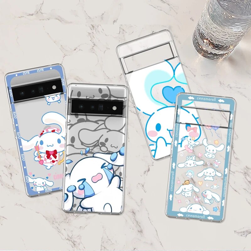 Girl Anime Cinnamoroll Transparent Phone Case For Google Pixel 8 7 6 Pro 6A 5A 5 4 4A XL 5G Soft Cover Coque Capa Phone Case