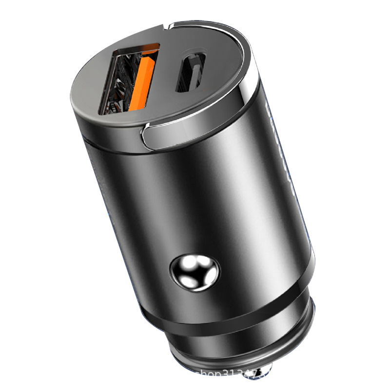 Mini Pull Tab Mobile Phone Car Charger Fast Charging PD30W Fast Car Charger Apple One to Two QC Cigarette Lighting to Plug