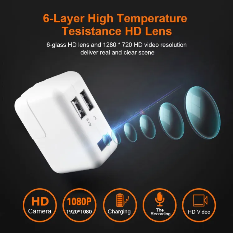 Mini wifi 1080p hidden 2024 spy camera wall charger