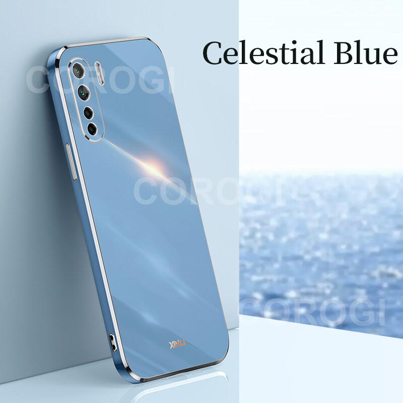 For OPPO F15 Cover Fashion Shiny Plating Square Bumper Slim Phone Case Soft TPU Silicone Shockproof Protective Back Cover Daraz .bd