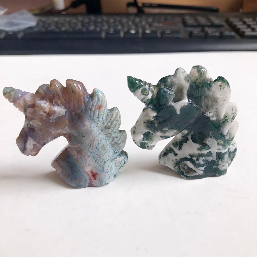 【VisioN Shop】Natural sgate Unicorn Carving Horse head Skulls Figurin. 