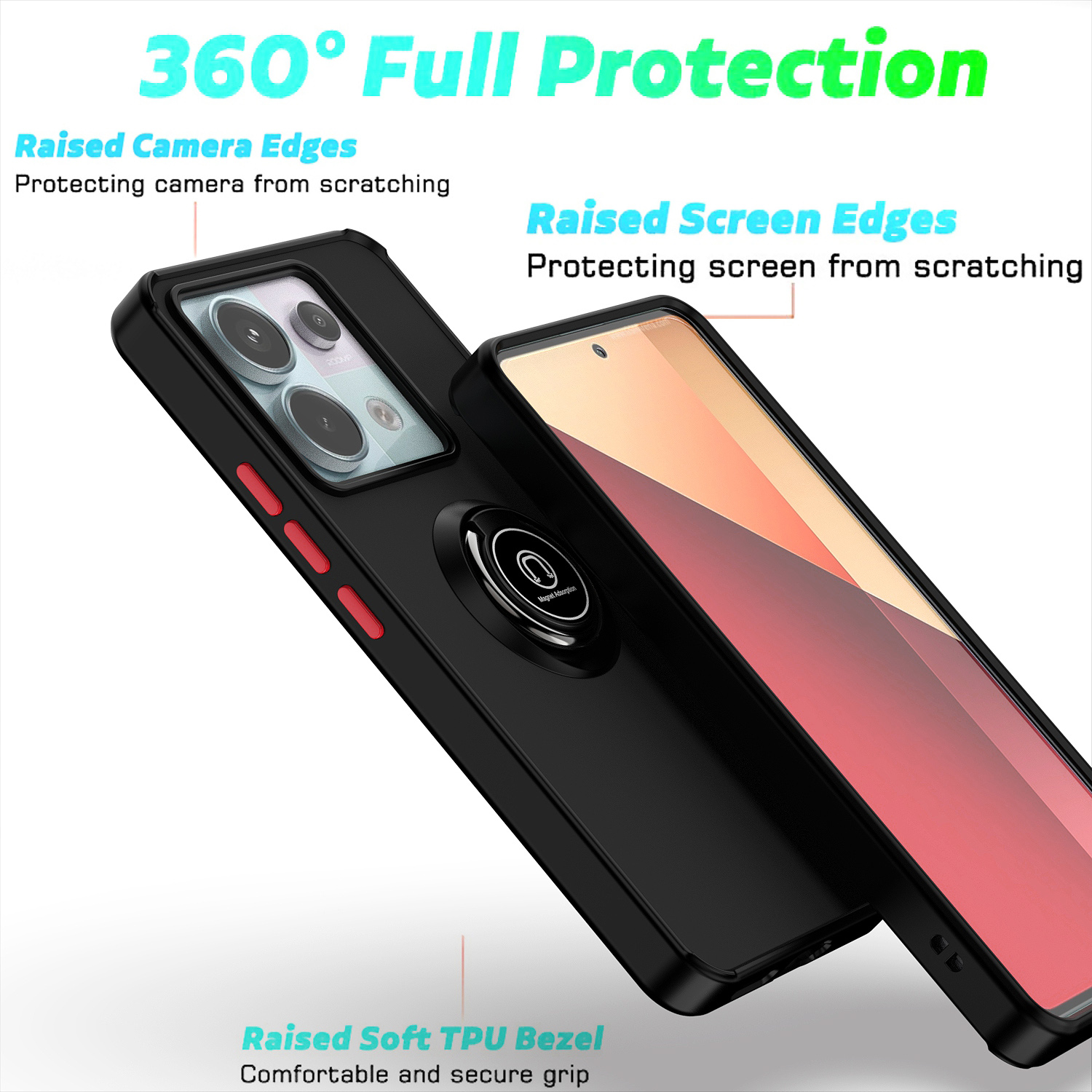 lthmy for Xiaomi Redmi Note 13 Pro 5G case ring Holder Kickstand Matte Back Soft Bumper Hybrid Protective Cover case. 
