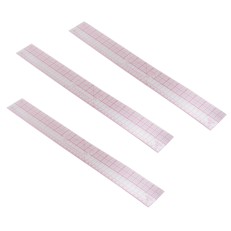 3X Drawing Tool Squares Angles Parallel Line Soft Plastic Metric Ruler Clear Pink