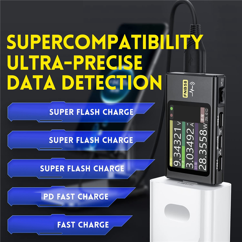 FNB58 USB Tester Fast Charge Detection Trigger Capacity Measurement Ripple. 