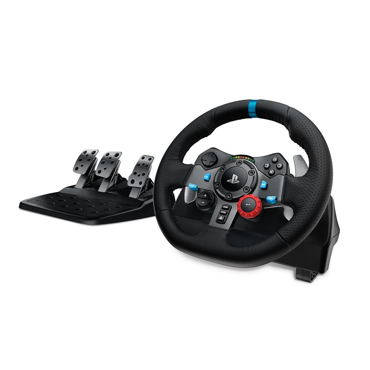 Logitech G29 Driving Force Racing Wheel and Floor Pedals, Real Force Feedback, Stainless Steel Paddle Shifters, Leather Steering Wheel Cover for PS5, PS4, PC, Mac. 