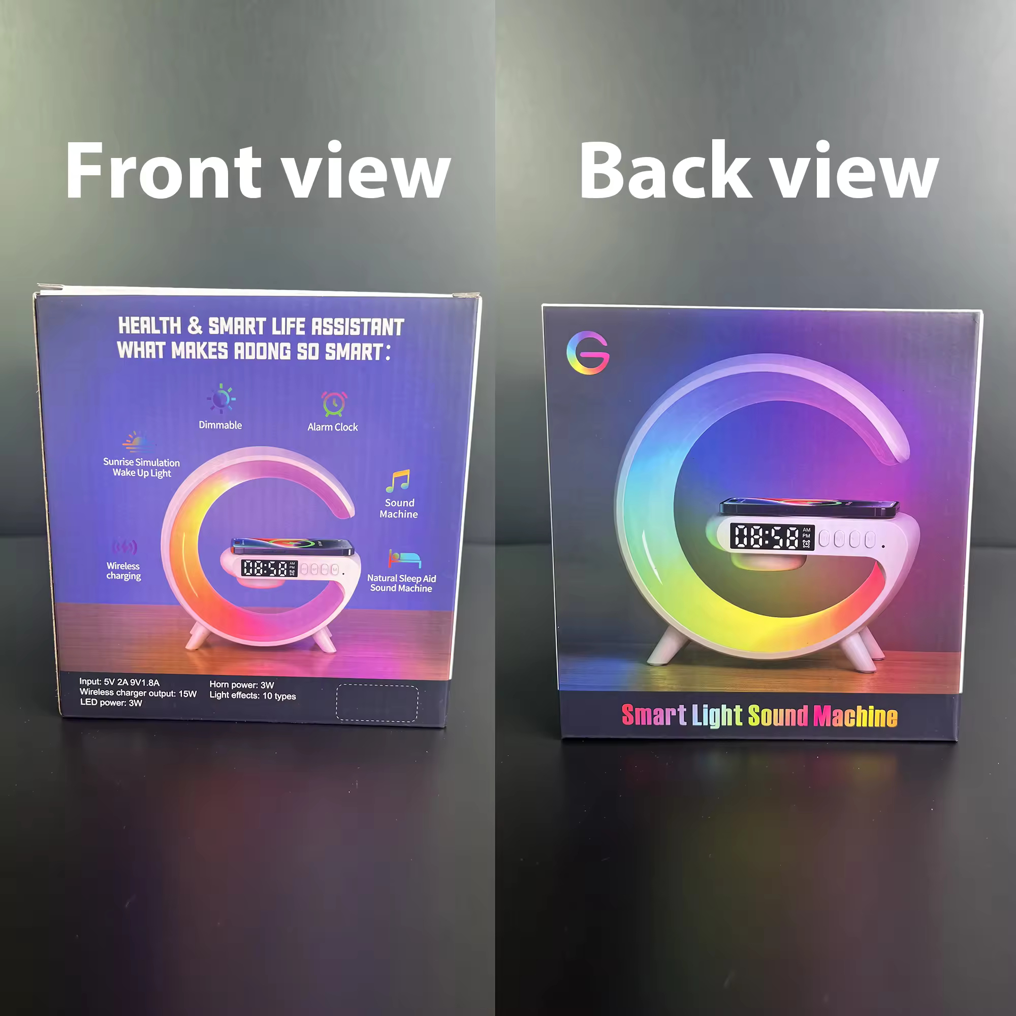 G Shape Clock RGB Light Bedside Lamp with Bluetooth Speaker & Wireless Charging – Multi-Function Home Decor