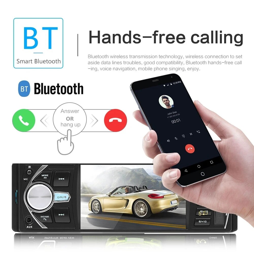 Car Radio MP5/MP4 Player 1 DIN BT FM AUX RCA USB TF Support To Disc Control Camera 1DIN Music and Video Player. 