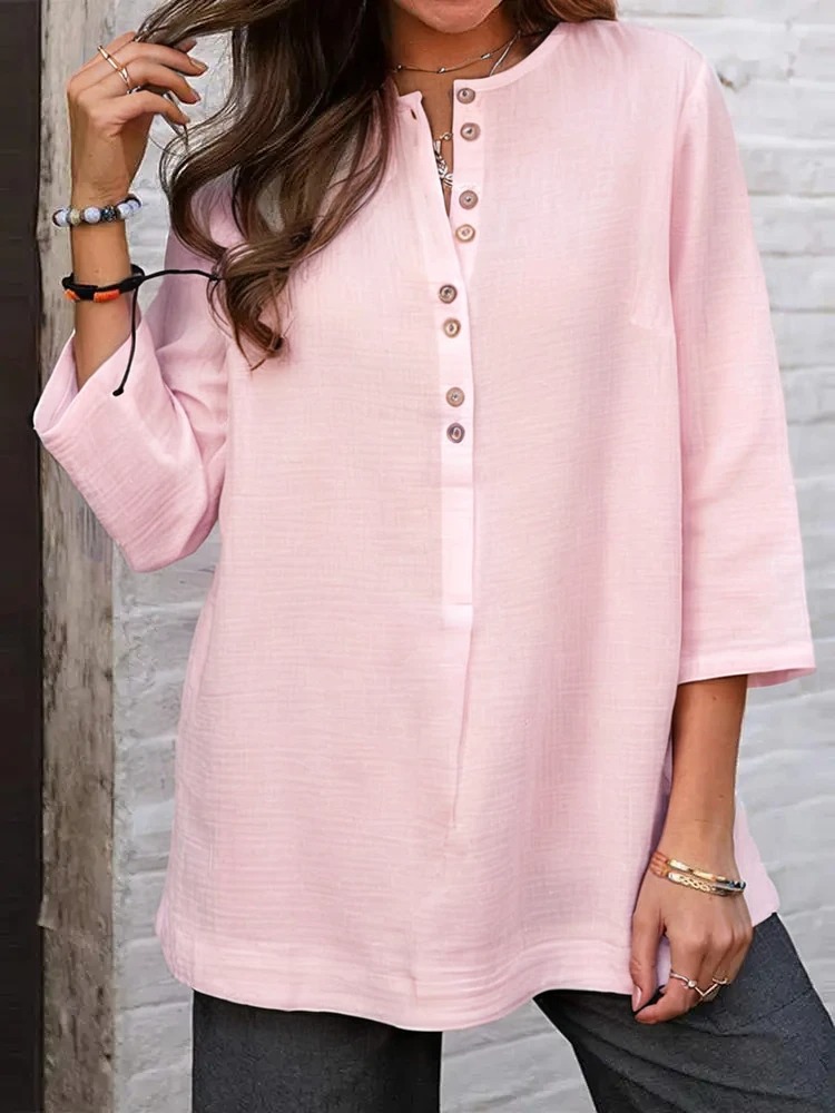 Effortless Style: Women's Oversized O-Neck Cotton Tunic Top. 