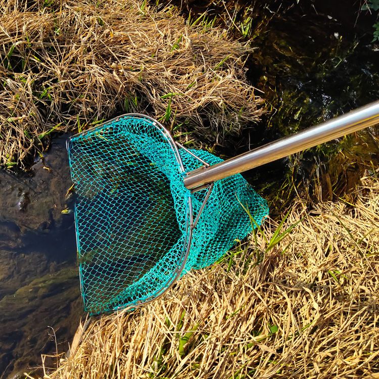 Double Ring Inner Ring Stainless Steel Dip Net Hand-Woven Nine Strands Dense Eye Fish-Catching Net Wooden Handle Net Long Handle Net Bag of Fishing Gear. 