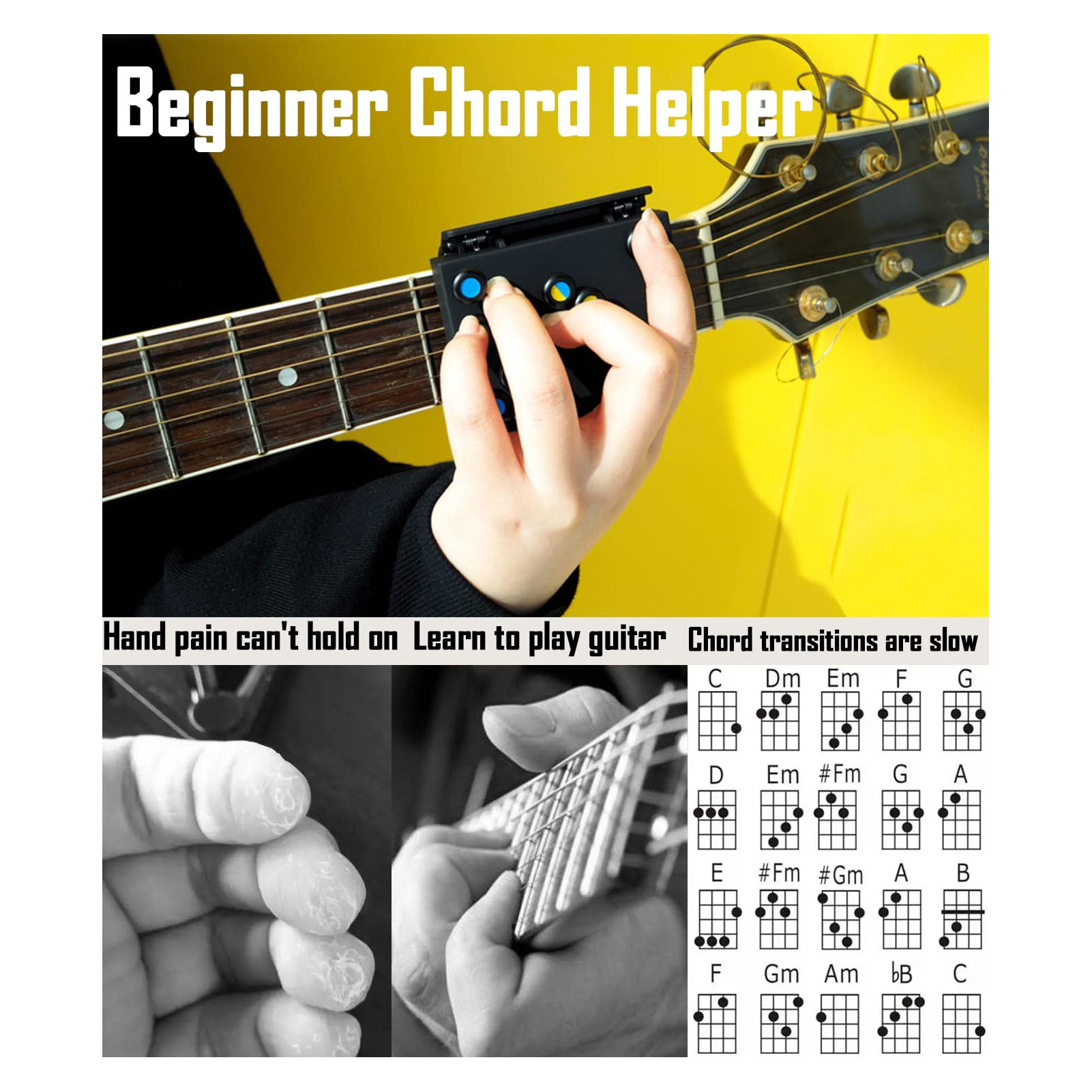 Guitar Chord Helper Simple Learning Guitar Chord Assistant Tool for Beginners for Training for 36 To 41in Guitars. 