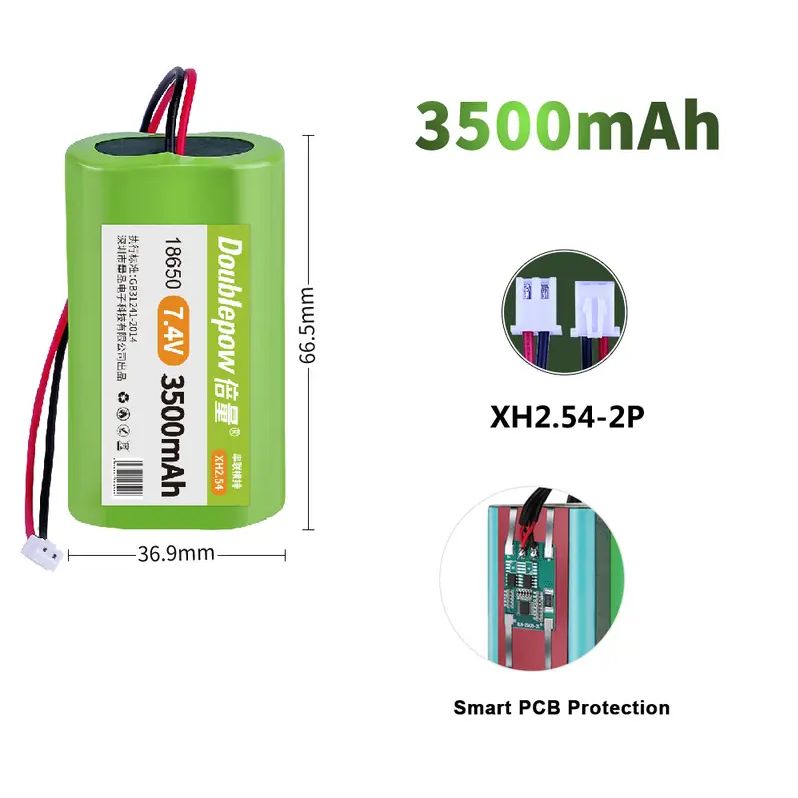 Doublepow PCB Protected 2x18650 7.4V 3500mAh with BMS 2S2P Lithium ion Rechargeable High Capacity Li-ion Battery Pack - 1 Piece. 