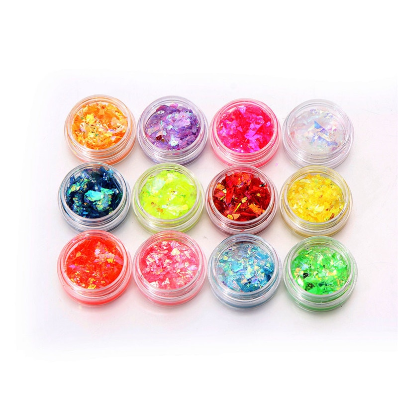 【happy one】12 Colors Crushed Shell Chips Powder For UV Acrylic System 3D Nail Art A# beauty dropshipping A#