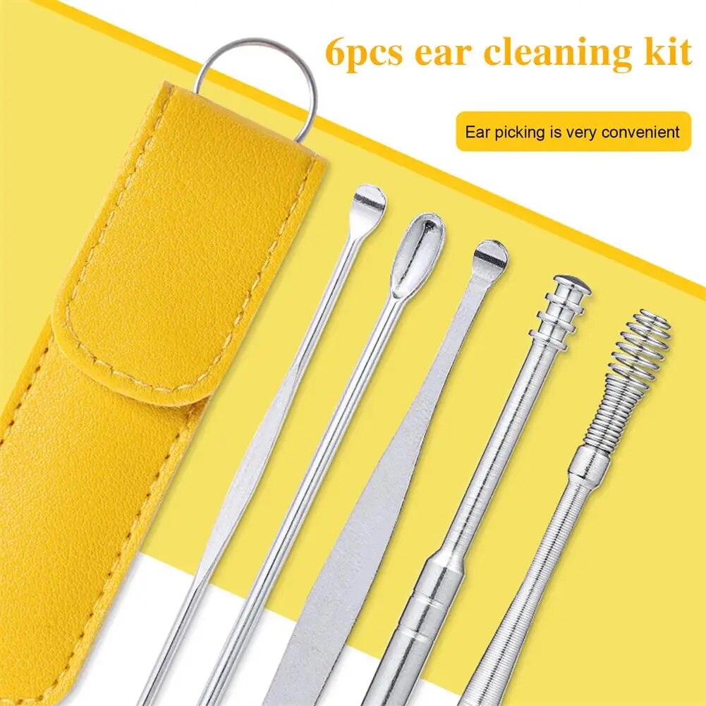 6pcs/set Ear Cleaner Wax Vac Removal Stainless Steel Ear Wax Pickers Ear Cleaning Tools Spoon Earwax Remover Beauty Health Earpick. 