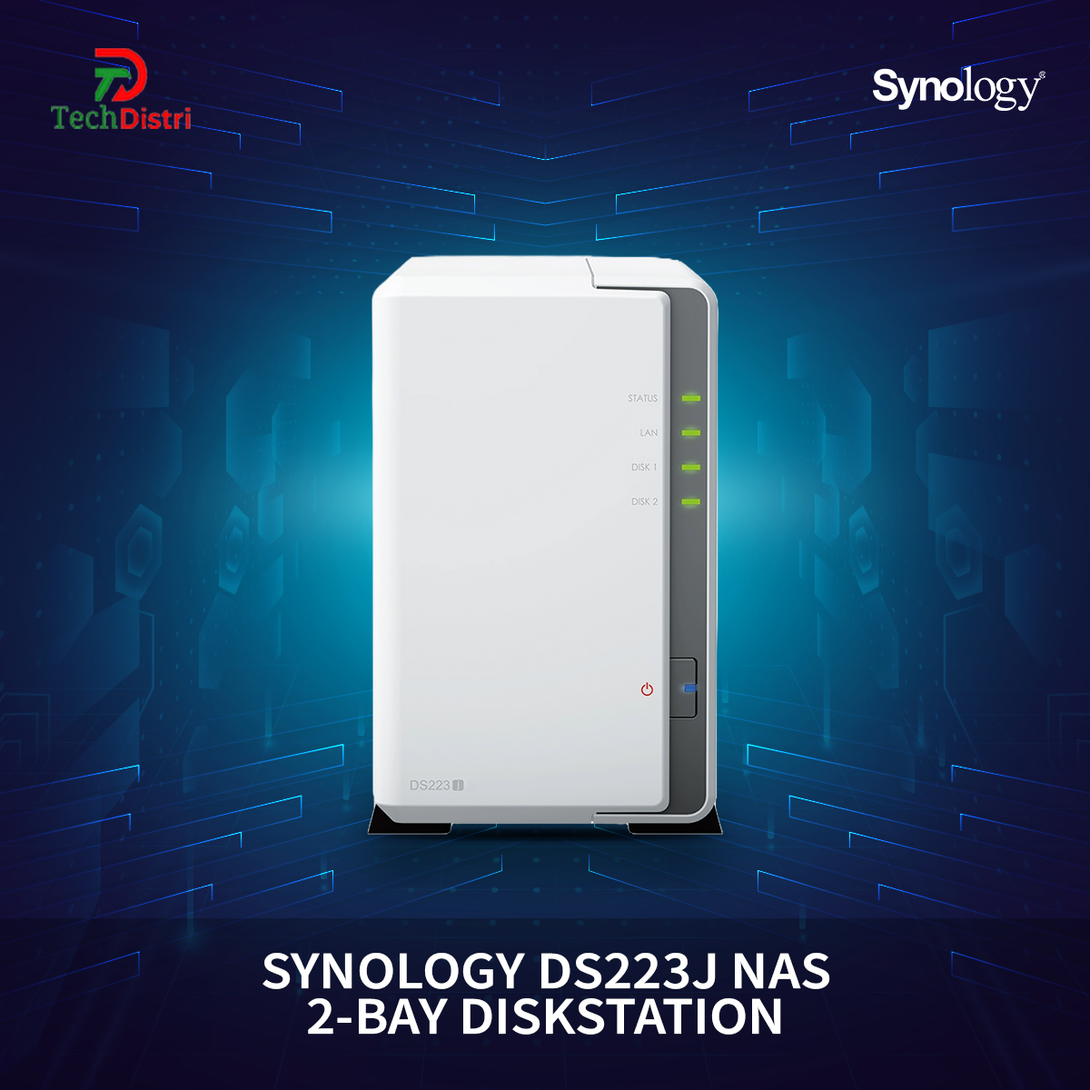 Synology DS223j NAS, 2-Bay DiskStation , Realtek RTD1619B 64-bit, 4-core 1.7 GHz