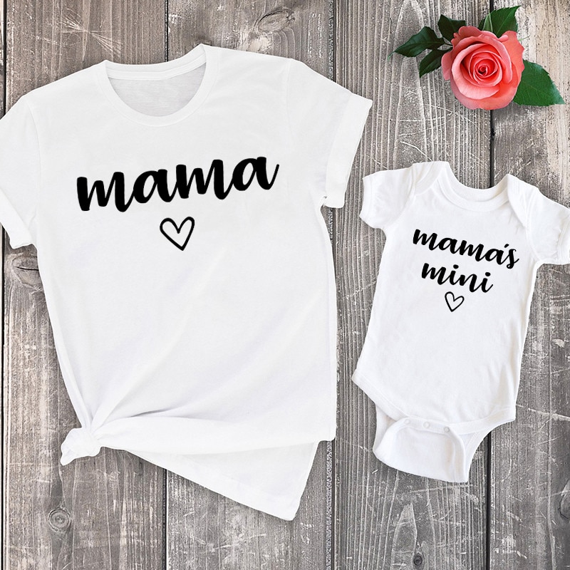 Summer Family Matching Outfits Mama and Mama's Mini Tshirt Mother Daughter Mum T-Shirt Tops Toddler Baby Kids Girls Clothes. 