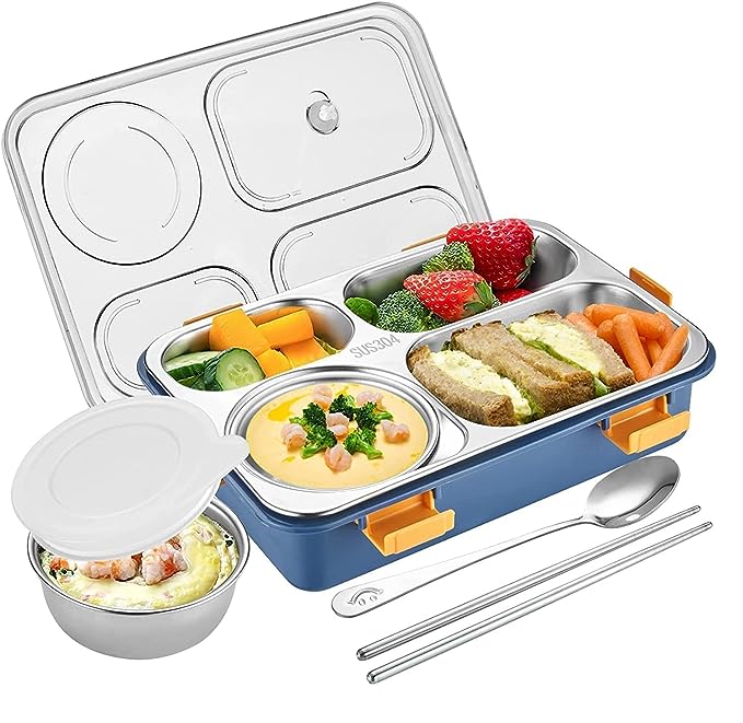 Brand Conquer Lunch Boxes for Adults - Lunch Box for Kids with Spoon & Fork - Durable Perfect Size for On-The-Go Meal, BPA-Free and Food 4 Compartment Stainless Steel (Random Color)