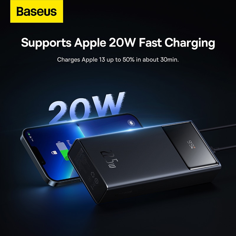 Baseus Power Bank 30000mAh 22.5W Star-Lord Digital Display Fast Charge with  USB to Type-C 3A 0.3m Black Cable. 